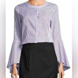 Milly Michelle Bell Sleeves Lavender and Navy Striped Blouse Sz 2
